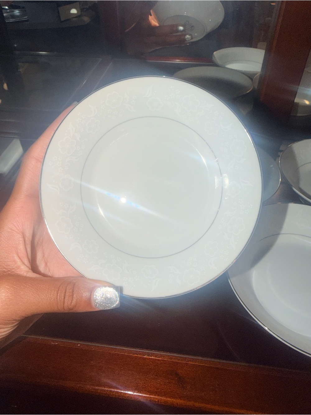 5pc Elegant White Floral Rim Porcelain Salad Plate